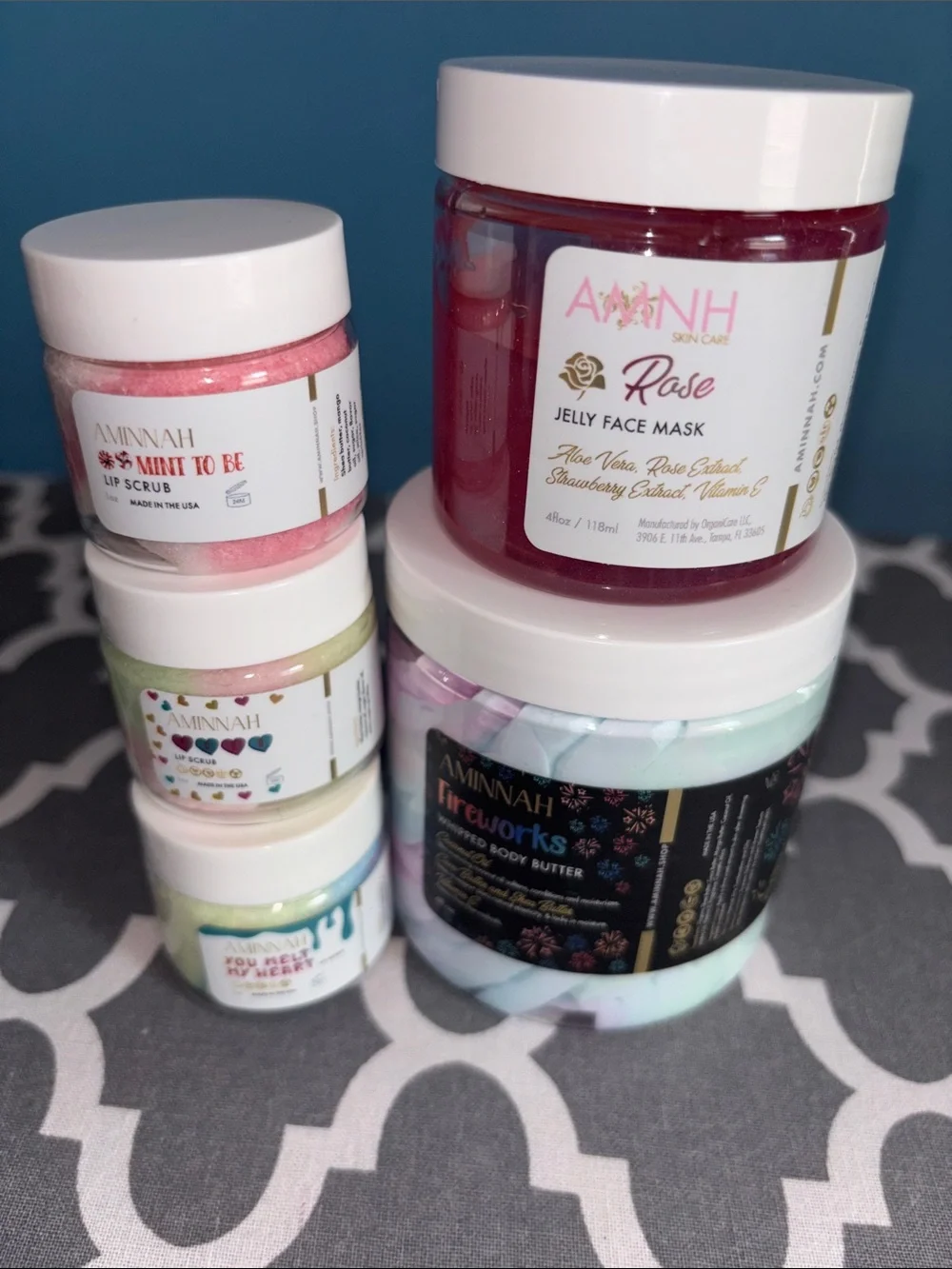 AMINNAH Rose Jelly Face Mask & Assorted Pink and Pastel Bath Collection